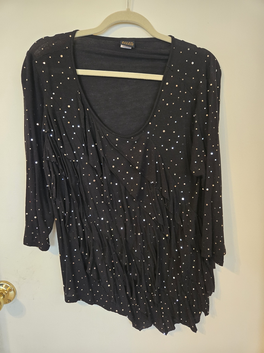 Salon Studio Black 3/4 Sleeve Scoop Neck Top with Metallic Studs